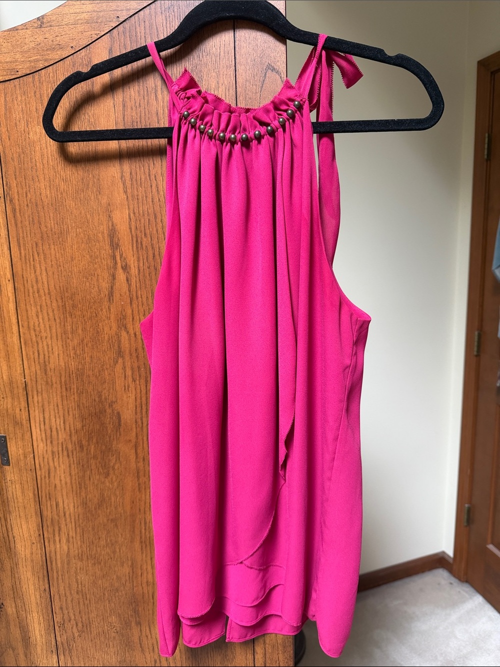 Beaded Halter tank in Hot Pink